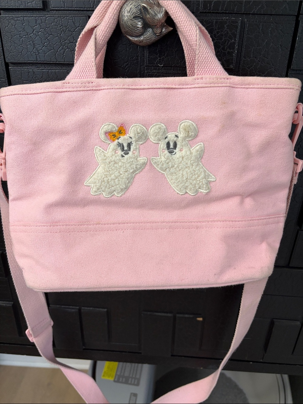 Disney Pink Canvas Tote with White Ghost Mouse Appliqués